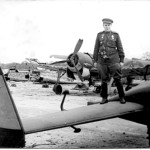 Гвардии капитан Голубков на немецком аэродроме, весна 1945 года